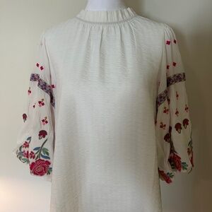 THML Embroidered Balloon Sleeve Top